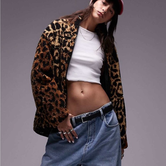 Topshop Jackets & Blazers - Topshop jacquard fleece borg in leopard